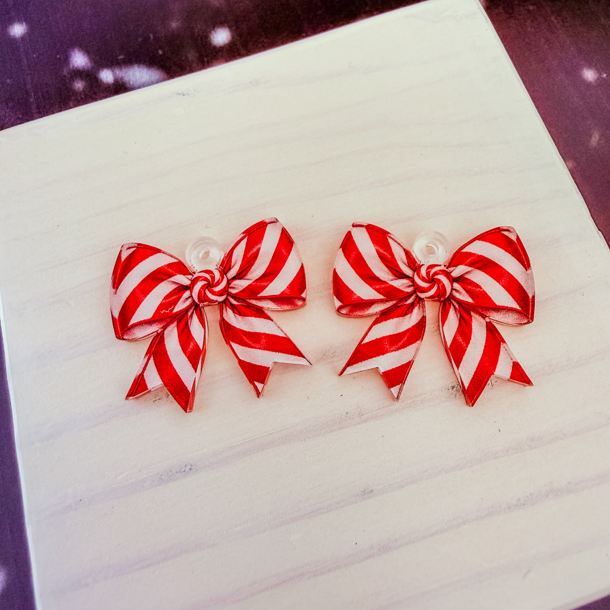 Petite Candy Cane Bow Earring Blank (1 Pair), Acrylic Print & Cut, Laser Blank #122