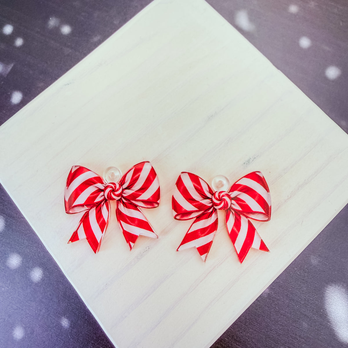 Petite Candy Cane Bow Earring Blank (1 Pair), Acrylic Print & Cut, Laser Blank #122