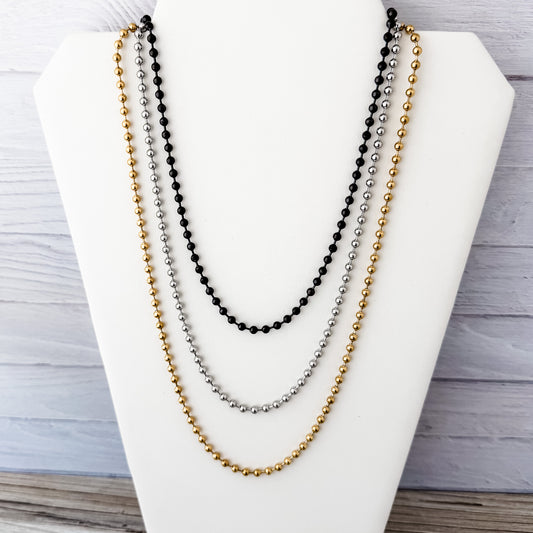 New Premium Full Necklace Ball Chain Finding (Silver, Gold, or Black), Pack of 5, Chain #31