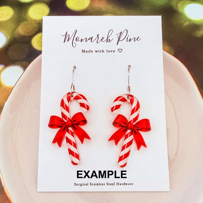 Red Classic Candy Cane Earring Blank (1 Pair), Acrylic Print & Cut, Laser Blank #124