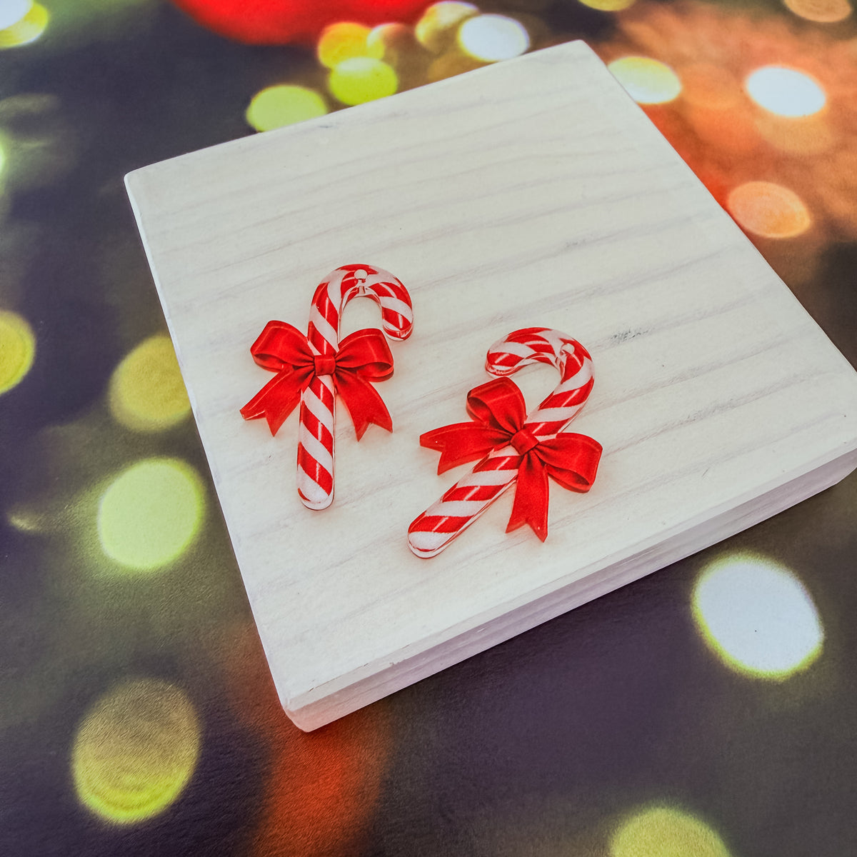 Red Classic Candy Cane Earring Blank (1 Pair), Acrylic Print & Cut, Laser Blank #124