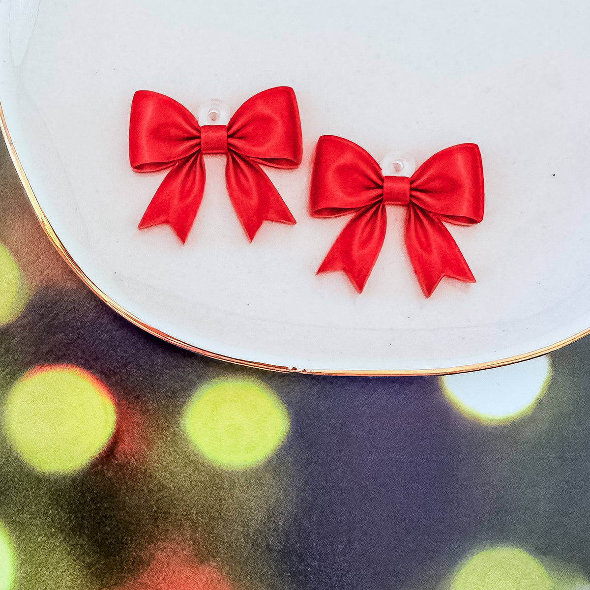 Petite Holiday Red Bow Earring Blank (1 Pair), Acrylic Print & Cut, Laser Blank #123