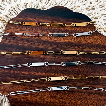 Small Oval Bar Paperclip Bracelet (1, 2, or 3 Bars), 1 Necklace Total, Metal Blank #238