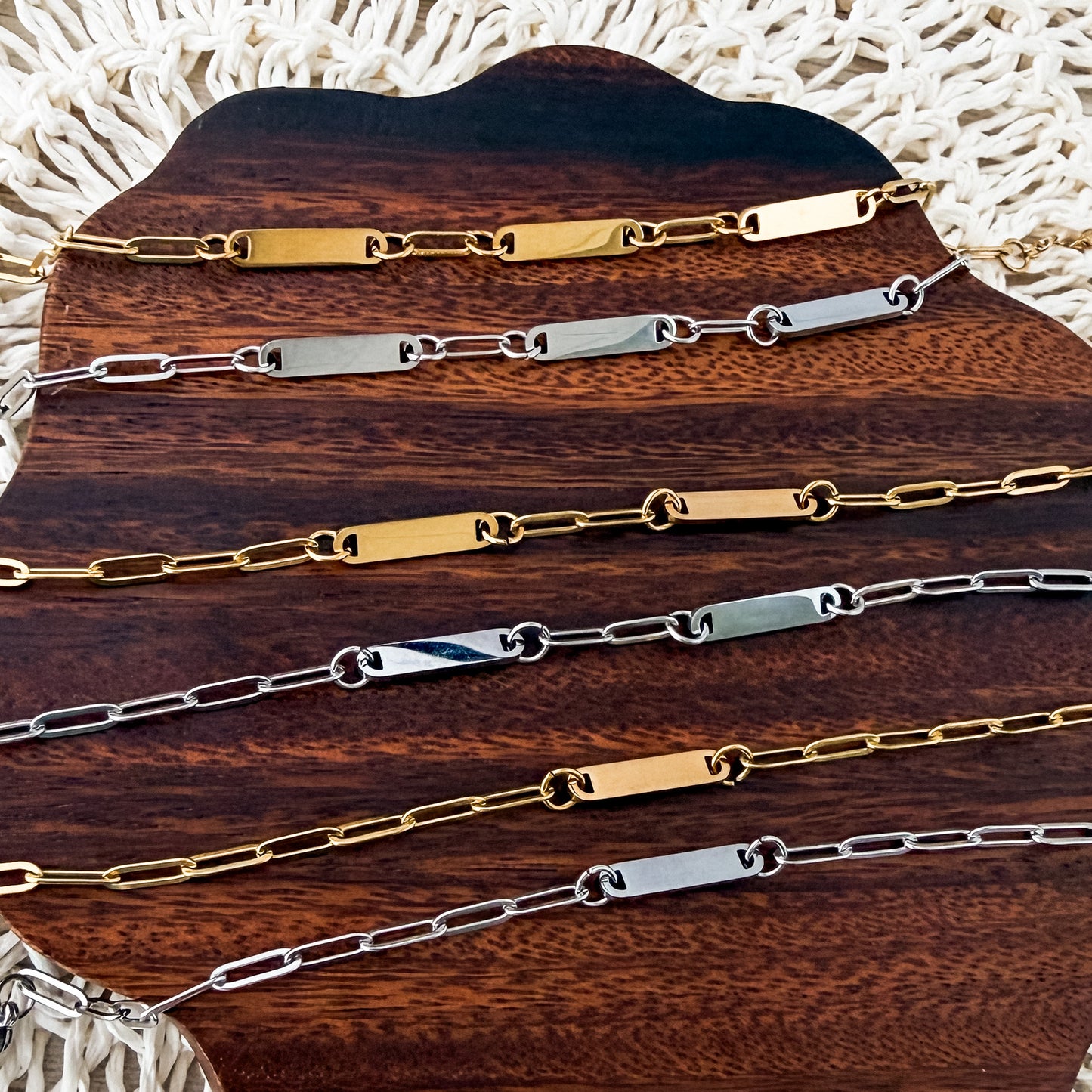 Small Oval Bar Paperclip Bracelet (1, 2, or 3 Bars), 1 Necklace Total, Metal Blank #238