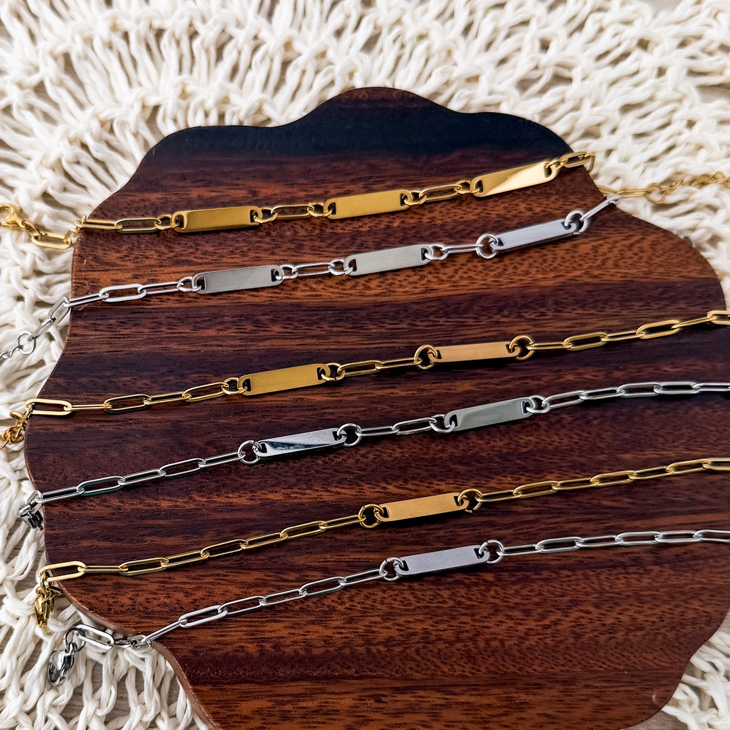 Small Oval Bar Paperclip Bracelet (1, 2, or 3 Bars), 1 Necklace Total, Metal Blank #238