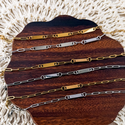 Small Oval Bar Paperclip Bracelet (1, 2, or 3 Bars), 1 Necklace Total, Metal Blank #238