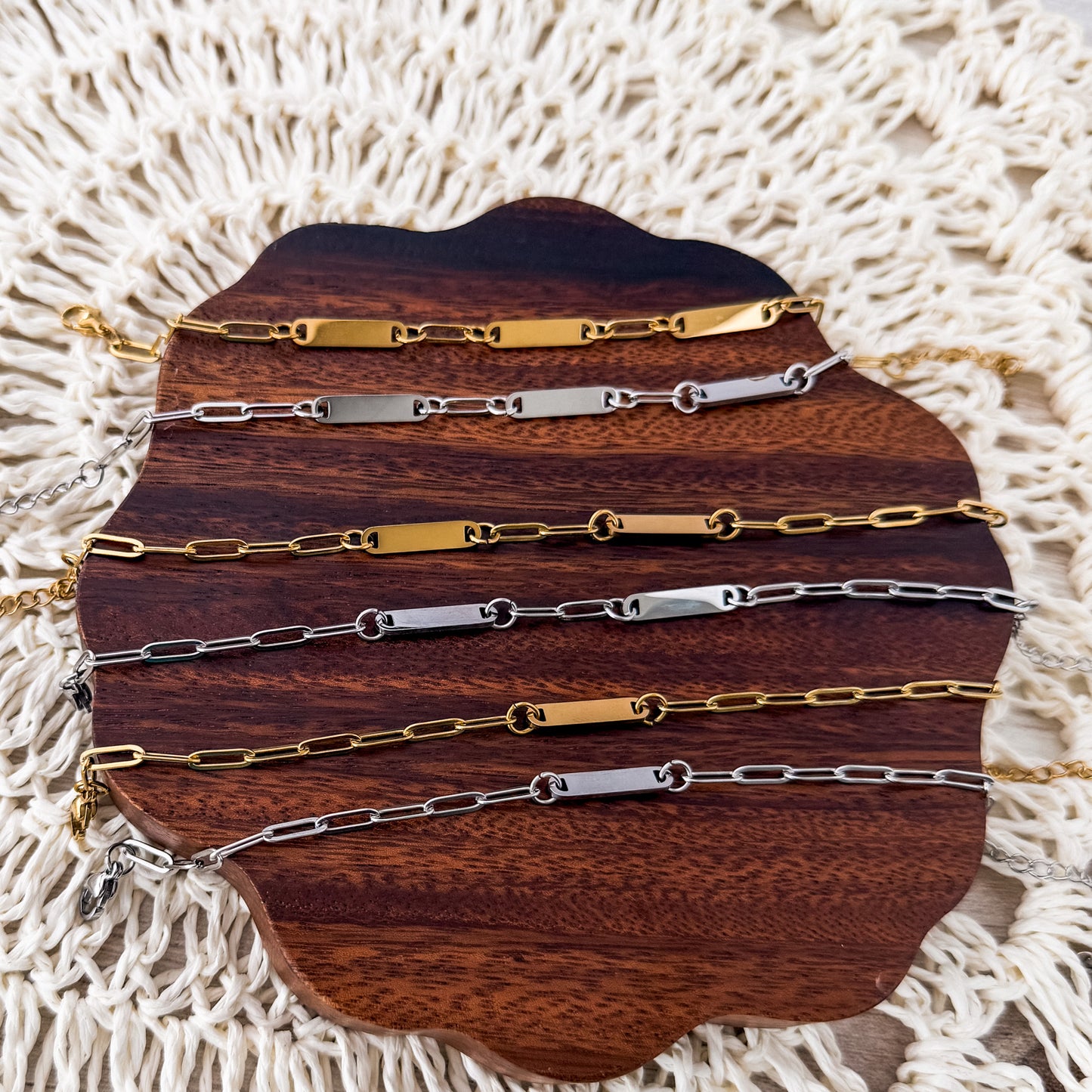 Small Oval Bar Paperclip Bracelet (1, 2, or 3 Bars), 1 Necklace Total, Metal Blank #238