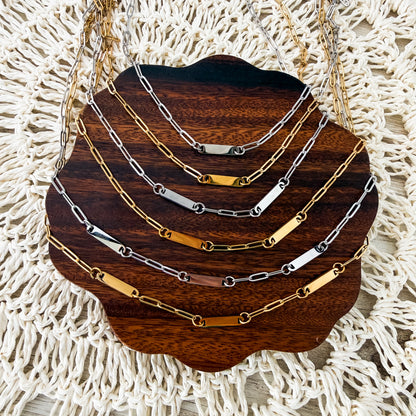 Small Oval Bar Paperclip Necklace (1, 2, or 3 Bars), 1 Necklace Total, Metal Blank #237