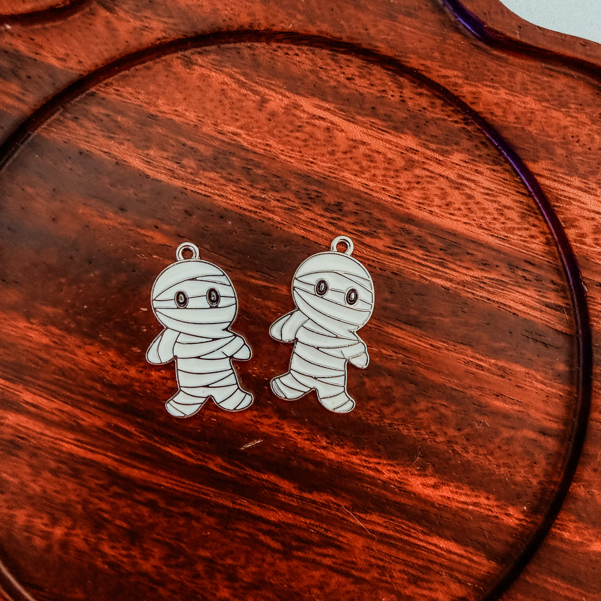 Mummy (Silver and White) Enamel and Brass Pendant Charm, 10 Pieces, Warehouse Event #5