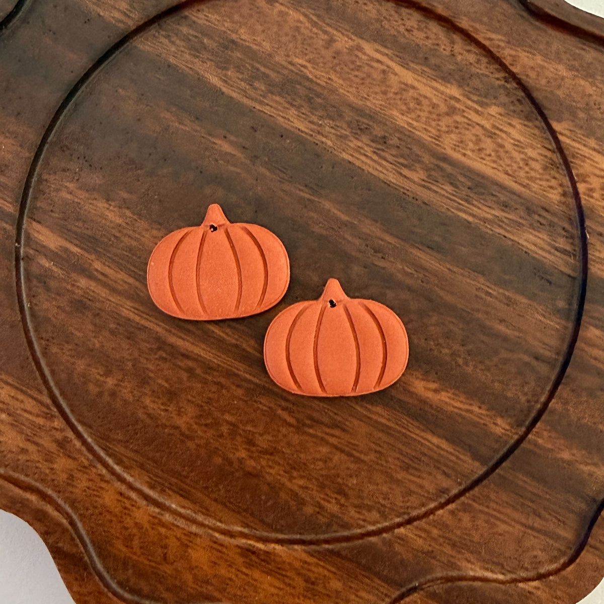Burnt Orange Embossed Polymer Clay Pumpkins , 2 Pieces, Warehouse Event #15