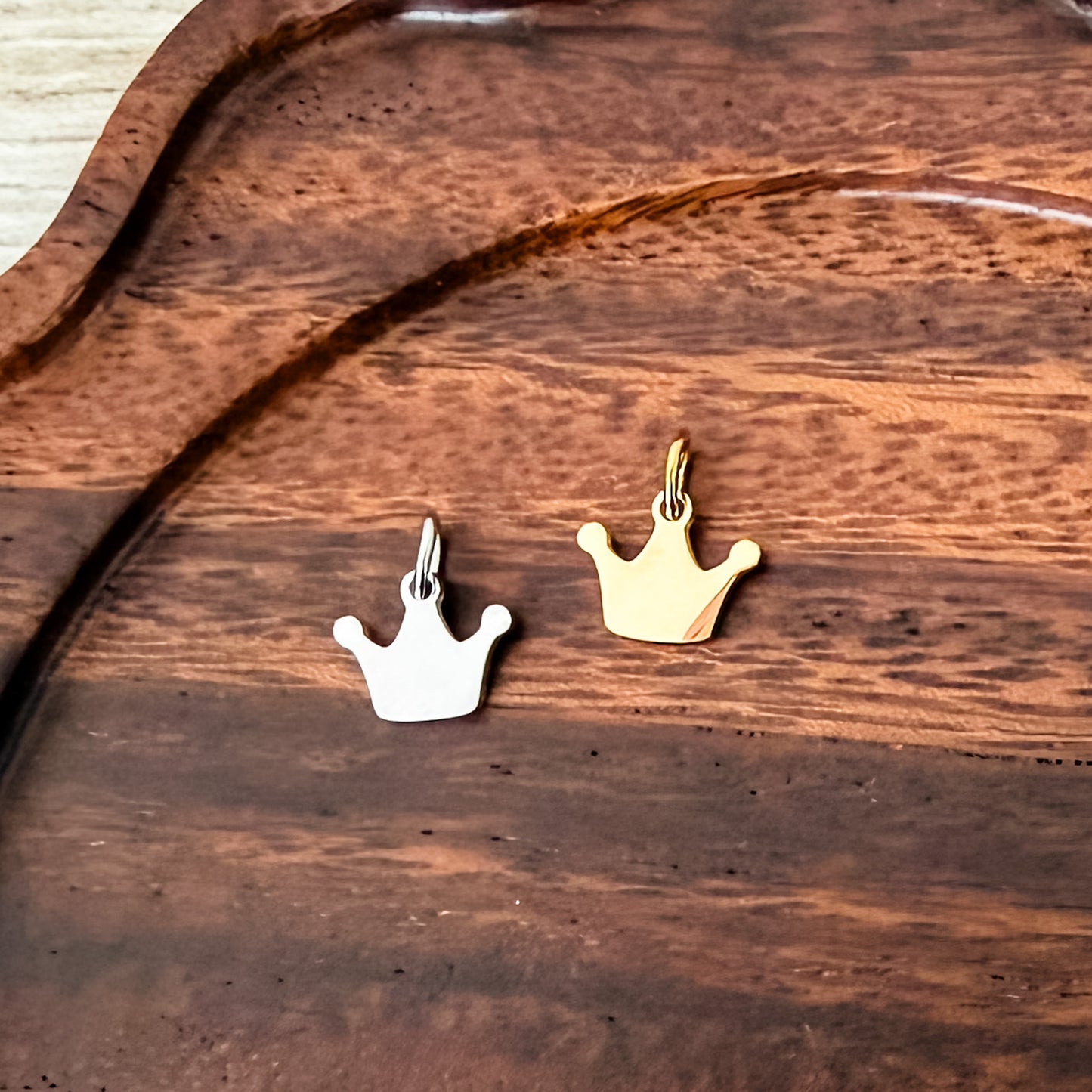 Tiny Crown Charms with Attached Jump Rings (Silver or Gold), 5 Total, Metal Blank #243