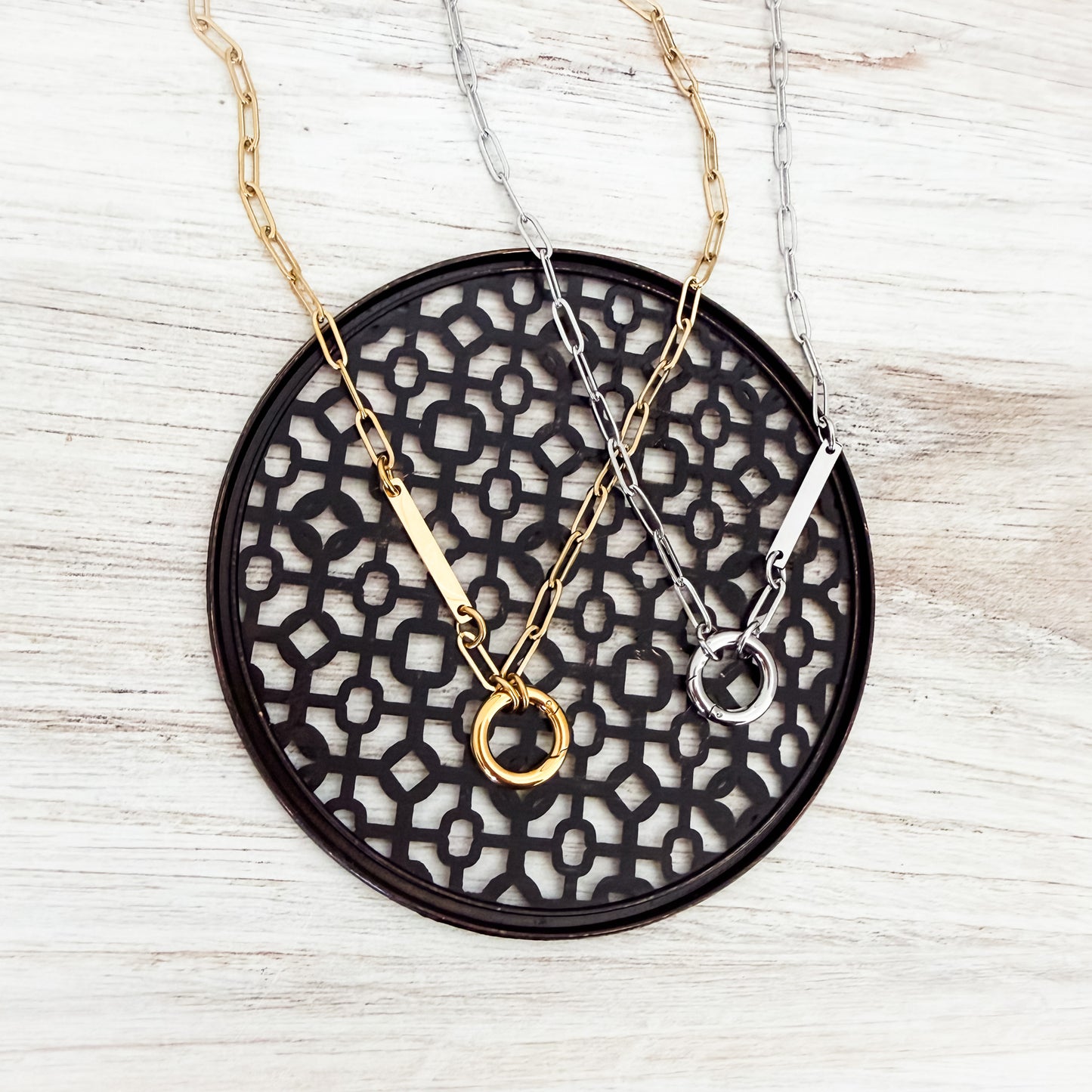 Charm Holder with Bar Paperclip Chain Necklace (Silver or Gold), 1 Total, Metal Blank #241