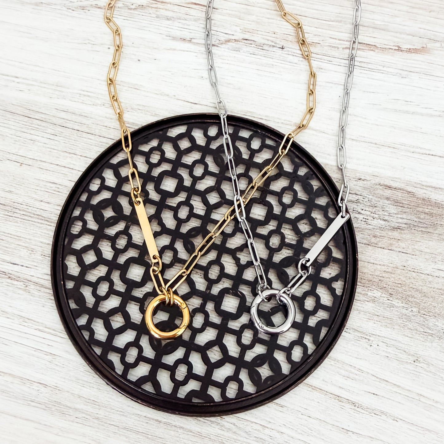 Charm Holder with Bar Paperclip Chain Necklace (Silver or Gold), 1 Total, Metal Blank #241