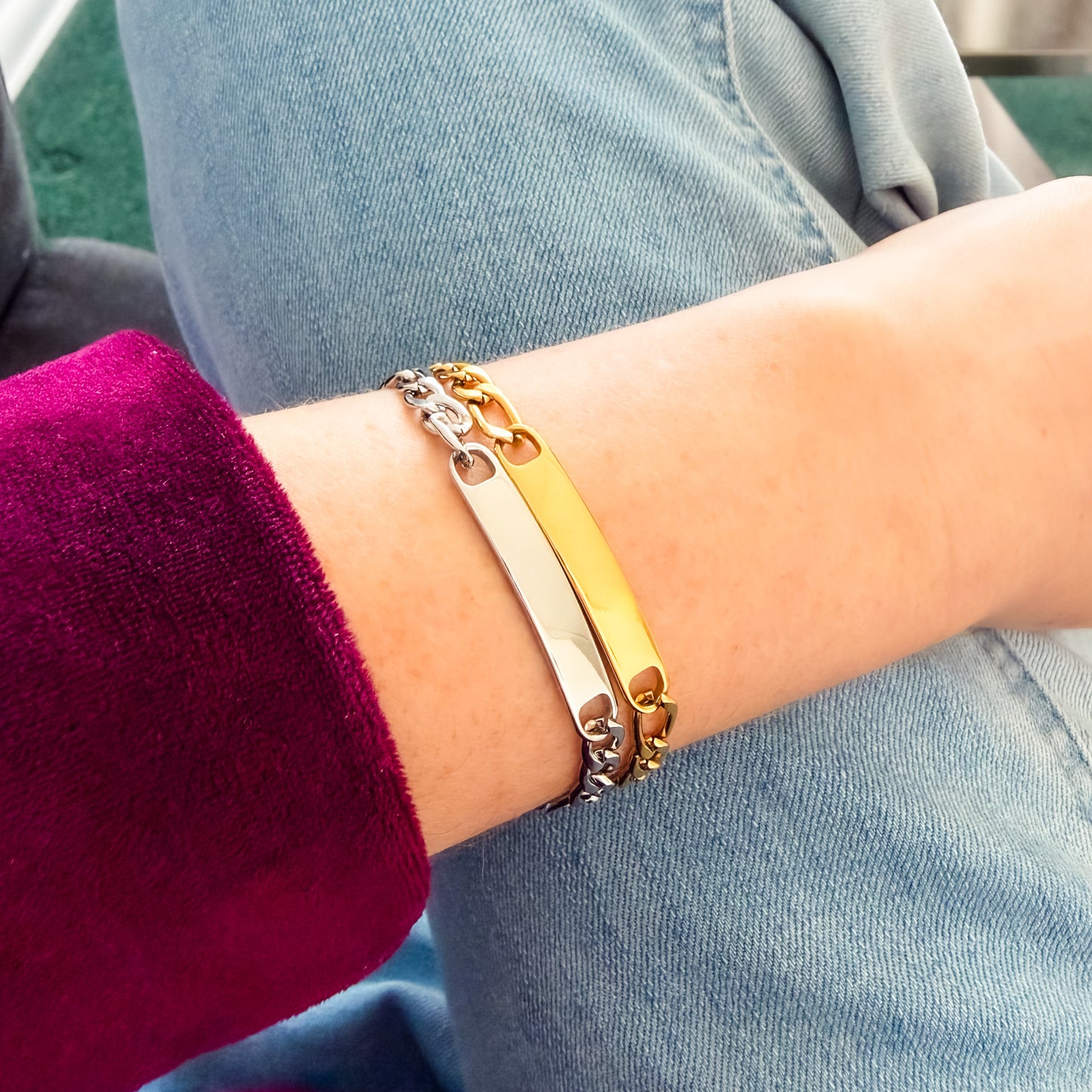 Women's Horizontal Bar Figaro Bracelet, 1 Total, Metal Blank #242