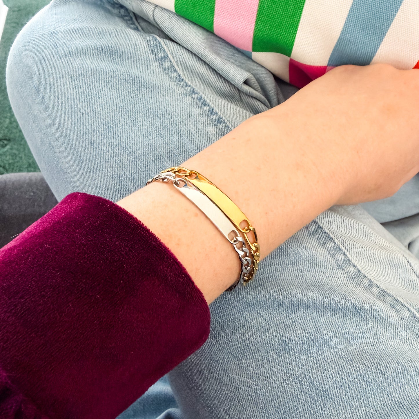 Women's Horizontal Bar Figaro Bracelet, 1 Total, Metal Blank #242