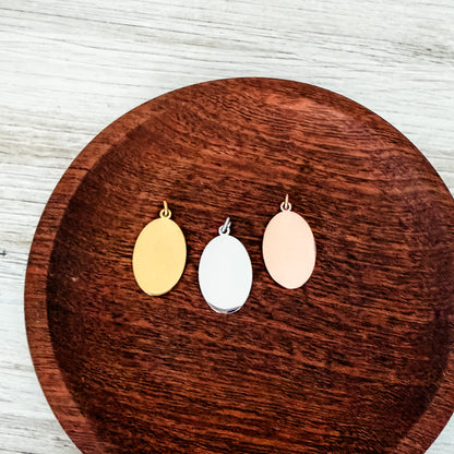 Oval Pendant Charms with Attached Jump Rings (Silver, Gold, or Rose Gold), 5 Total, Metal Blank #240