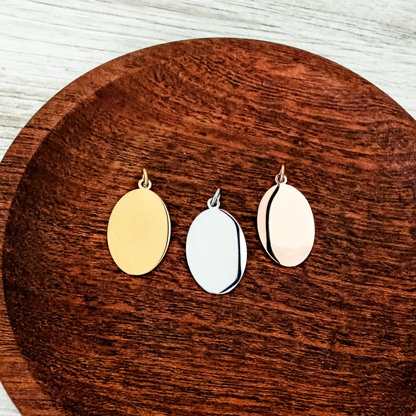 Oval Pendant Charms with Attached Jump Rings (Silver, Gold, or Rose Gold), 5 Total, Metal Blank #240