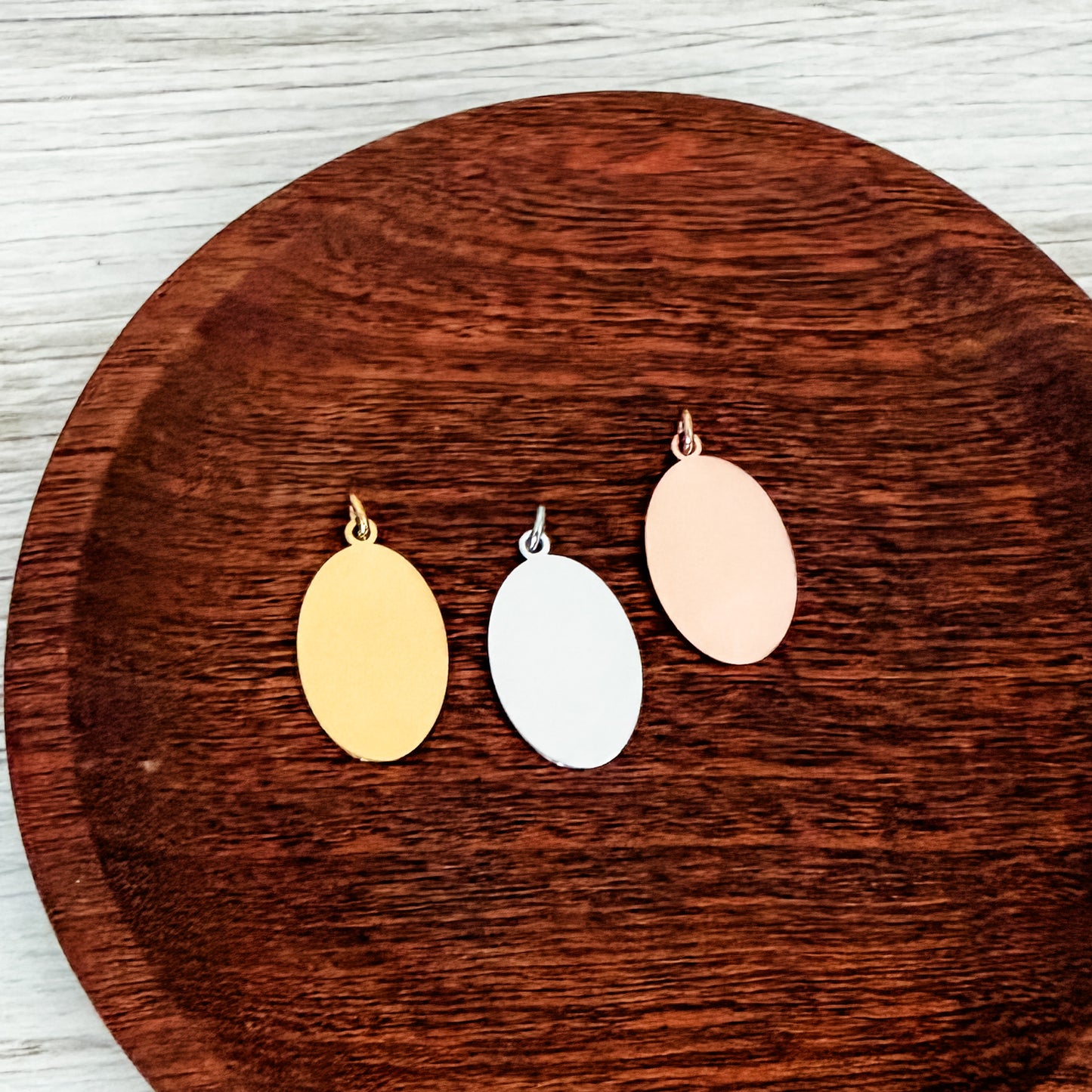 Oval Pendant Charms with Attached Jump Rings (Silver, Gold, or Rose Gold), 5 Total, Metal Blank #240