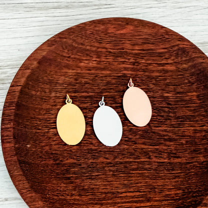 Oval Pendant Charms with Attached Jump Rings (Silver, Gold, or Rose Gold), 5 Total, Metal Blank #240