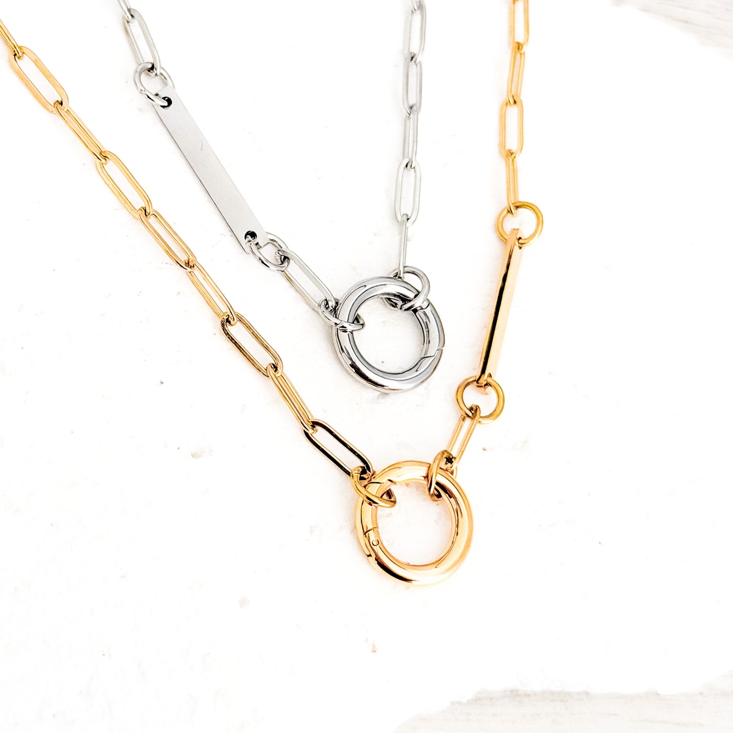 Charm Holder with Bar Paperclip Chain Necklace (Silver or Gold), 1 Total, Metal Blank #241