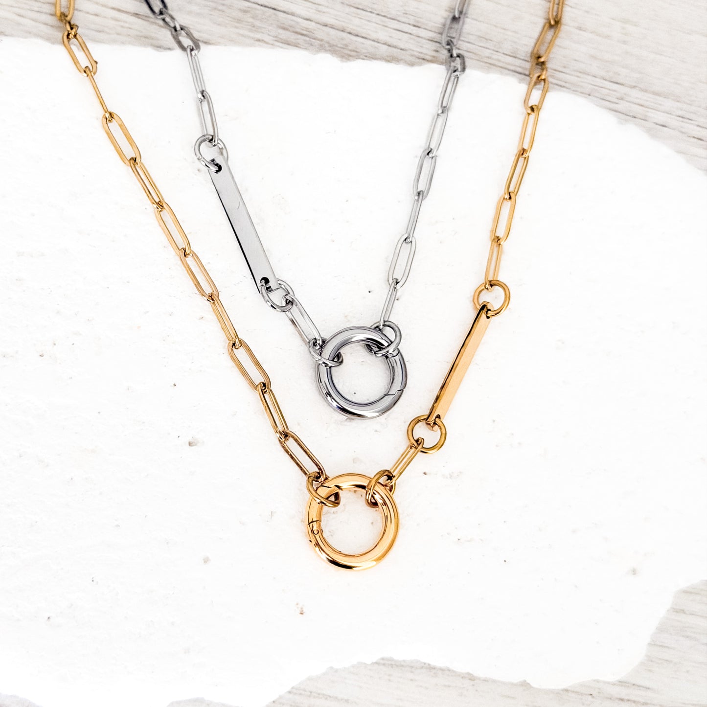 Charm Holder with Bar Paperclip Chain Necklace (Silver or Gold), 1 Total, Metal Blank #241