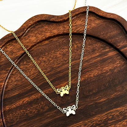 Tiny Ornate Butterfly Necklace (Silver or Gold), 1 Total, Metal Blank #299