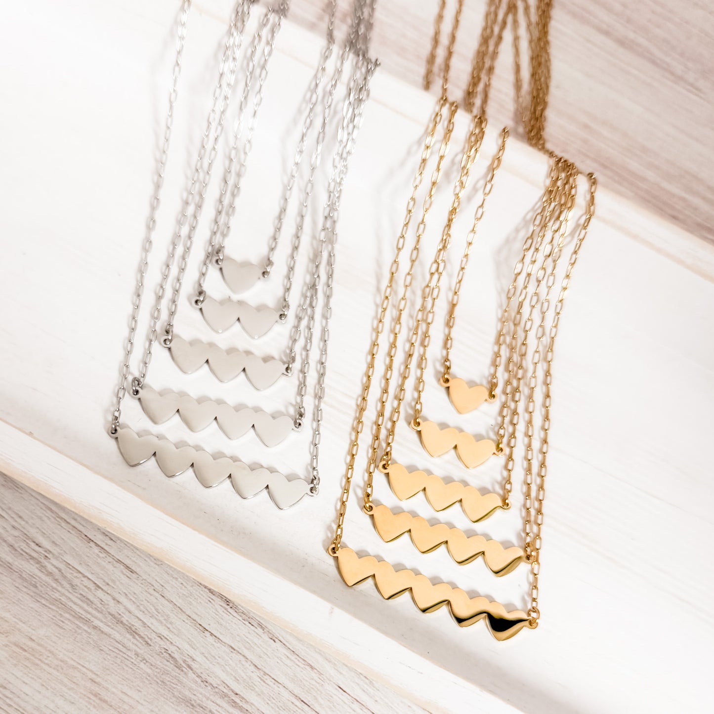 Link Heart Necklace (1, 2, 3, 4, or 5 Hearts), 1 Necklace Total, Metal Blank #244