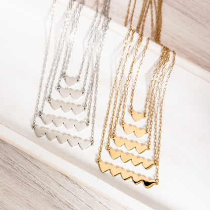 Link Heart Necklace (1, 2, 3, 4, or 5 Hearts), 1 Necklace Total, Metal Blank #244