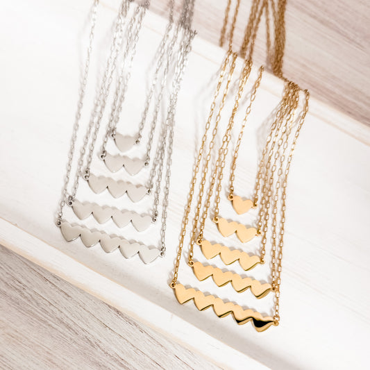 Link Heart Necklace (1, 2, 3, 4, or 5 Hearts), 1 Necklace Total, Metal Blank #244