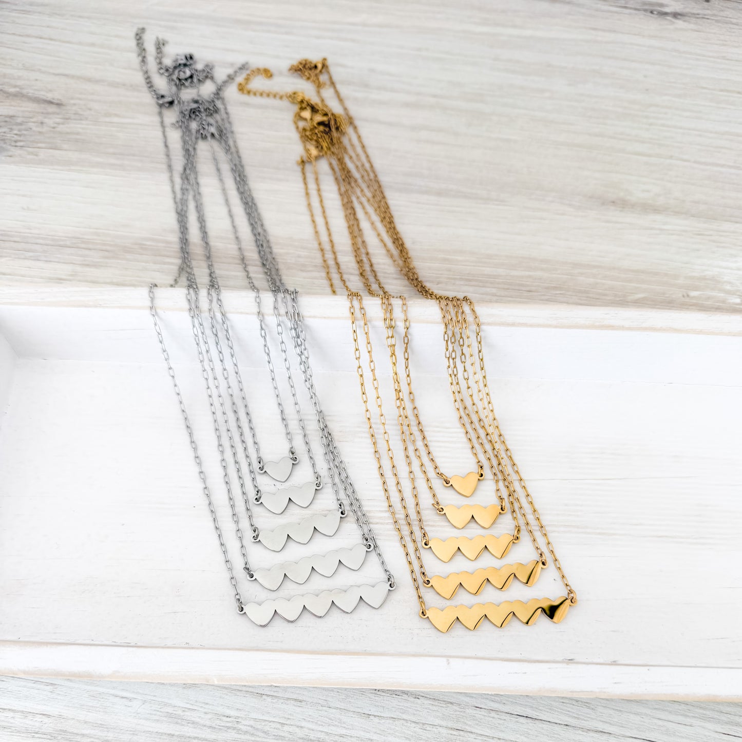 Link Heart Necklace (1, 2, 3, 4, or 5 Hearts), 1 Necklace Total, Metal Blank #244