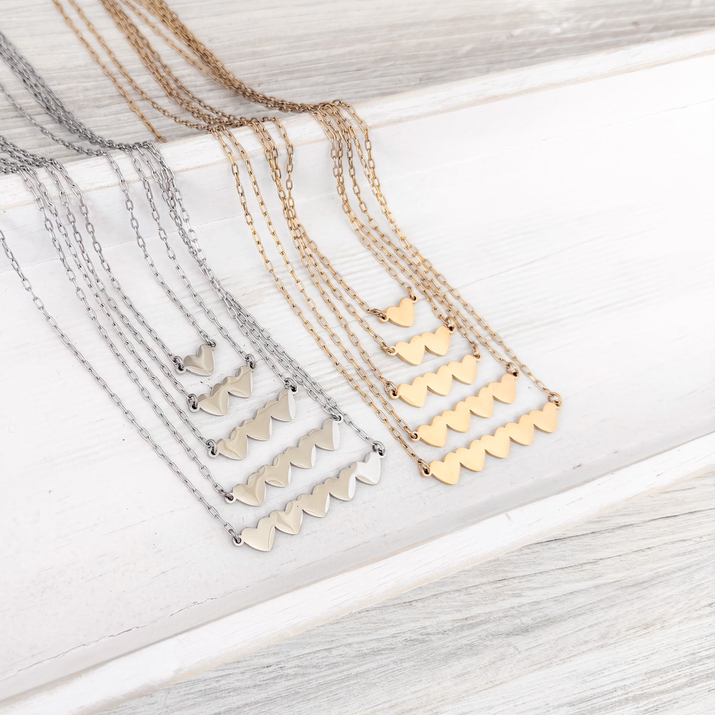 Link Heart Necklace (1, 2, 3, 4, or 5 Hearts), 1 Necklace Total, Metal Blank #244