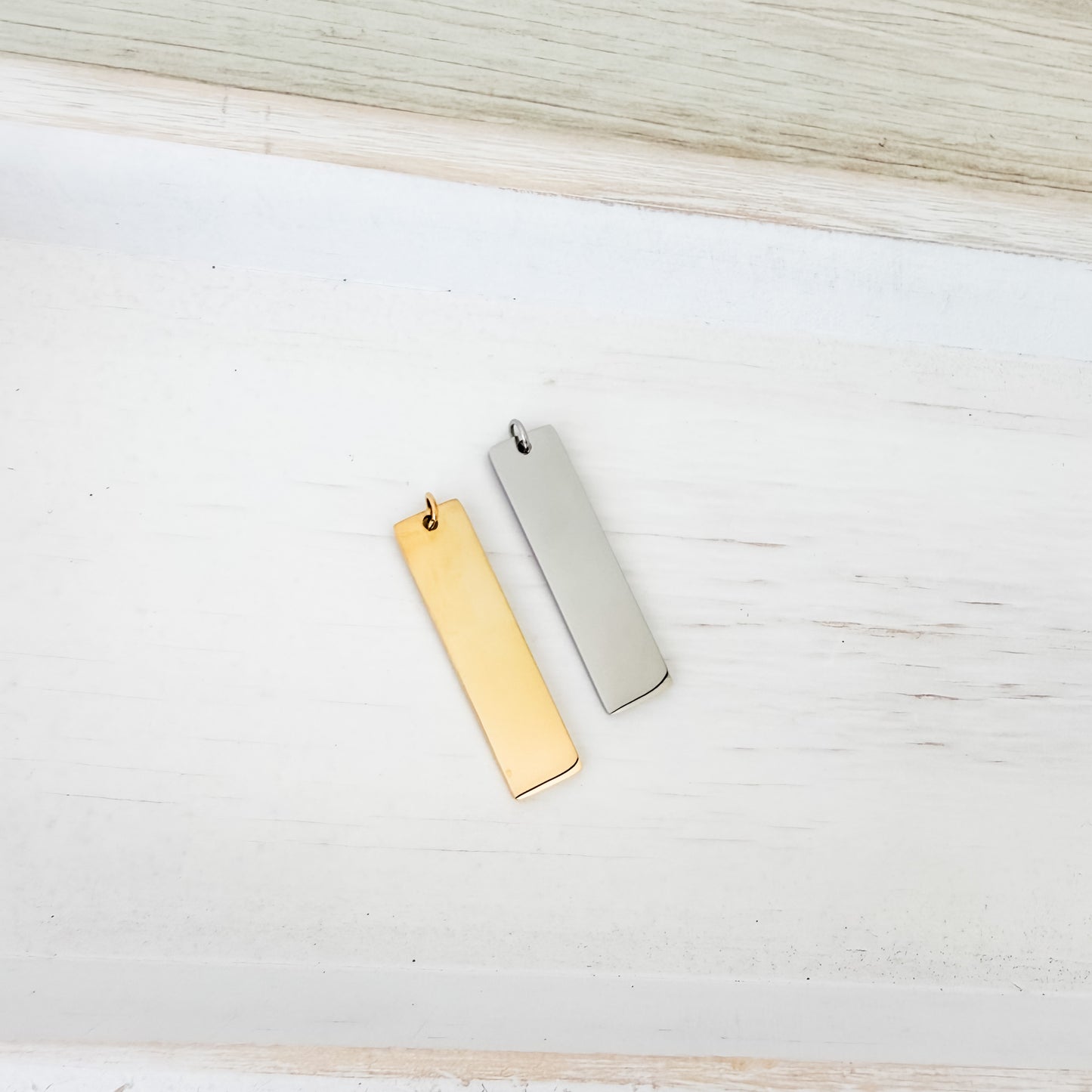 Classic Flat Bar Pendant with Attached Jump Rings (Silver or Gold), 5 Total, Metal Blank #245