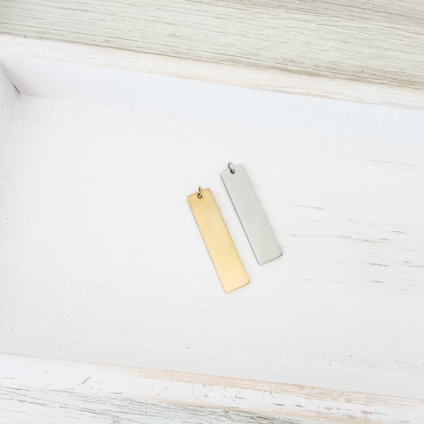 Classic Flat Bar Pendant with Attached Jump Rings (Silver or Gold), 5 Total, Metal Blank #245