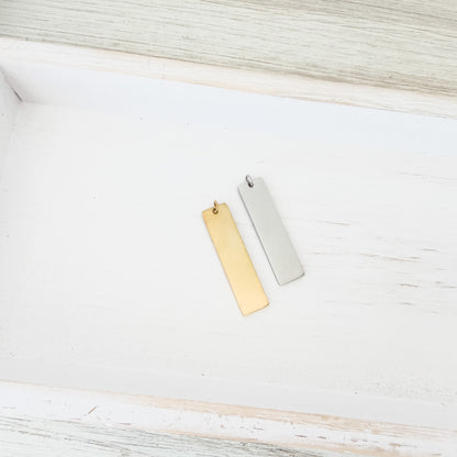 Classic Flat Bar Pendant with Attached Jump Rings (Silver or Gold), 5 Total, Metal Blank #245