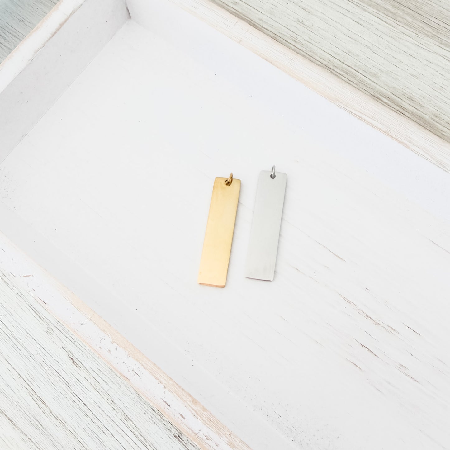 Classic Flat Bar Pendant with Attached Jump Rings (Silver or Gold), 5 Total, Metal Blank #245