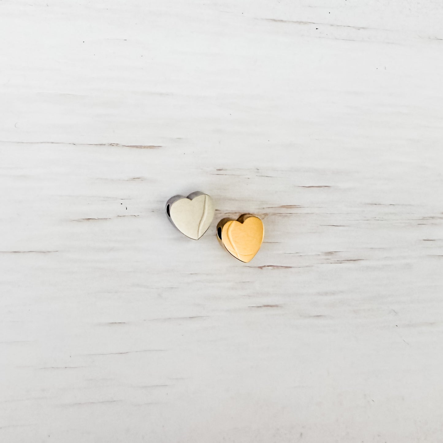 Tiny Heart Bead Charms (Silver or Gold), 5 Total, Metal Blank #247