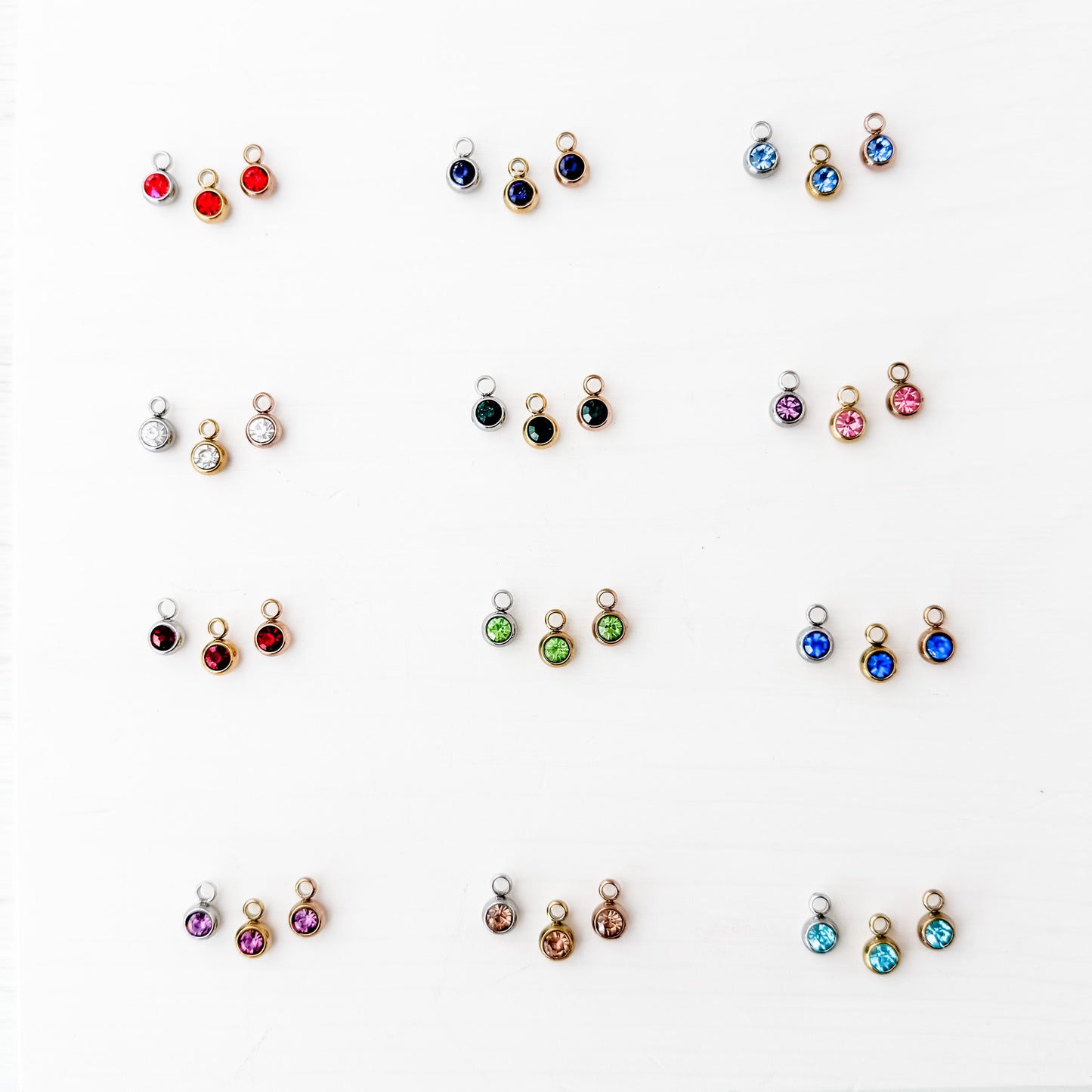 6mm Cubic Zirconia Round Birthstone Charms, 5 Pieces Total, Birthstone #1