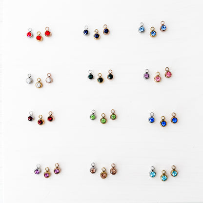 6mm Cubic Zirconia Round Birthstone Charms, 5 Pieces Total, Birthstone #1