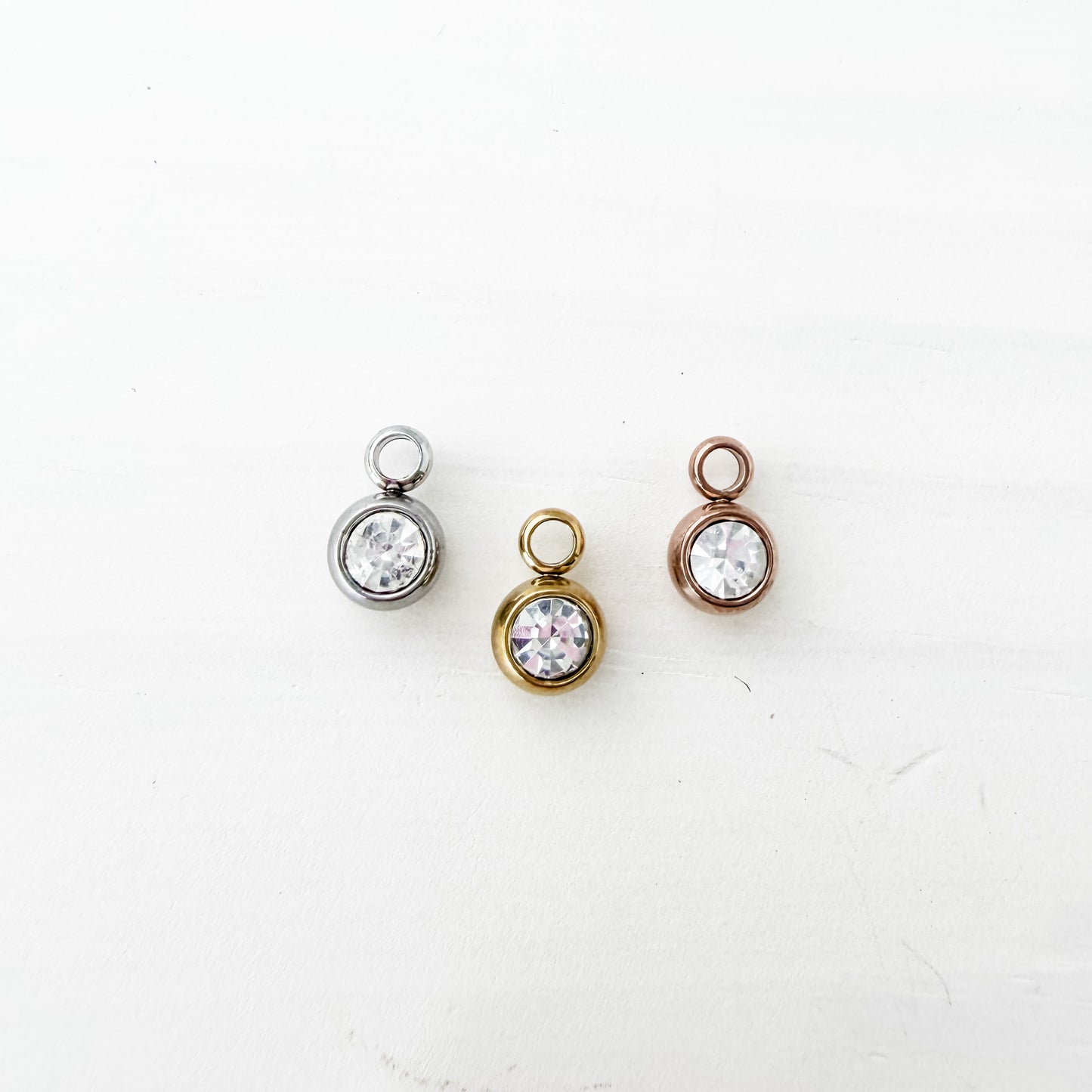 6mm Cubic Zirconia Round Birthstone Charms, 5 Pieces Total, Birthstone #1