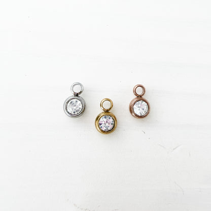 6mm Cubic Zirconia Round Birthstone Charms, 5 Pieces Total, Birthstone #1