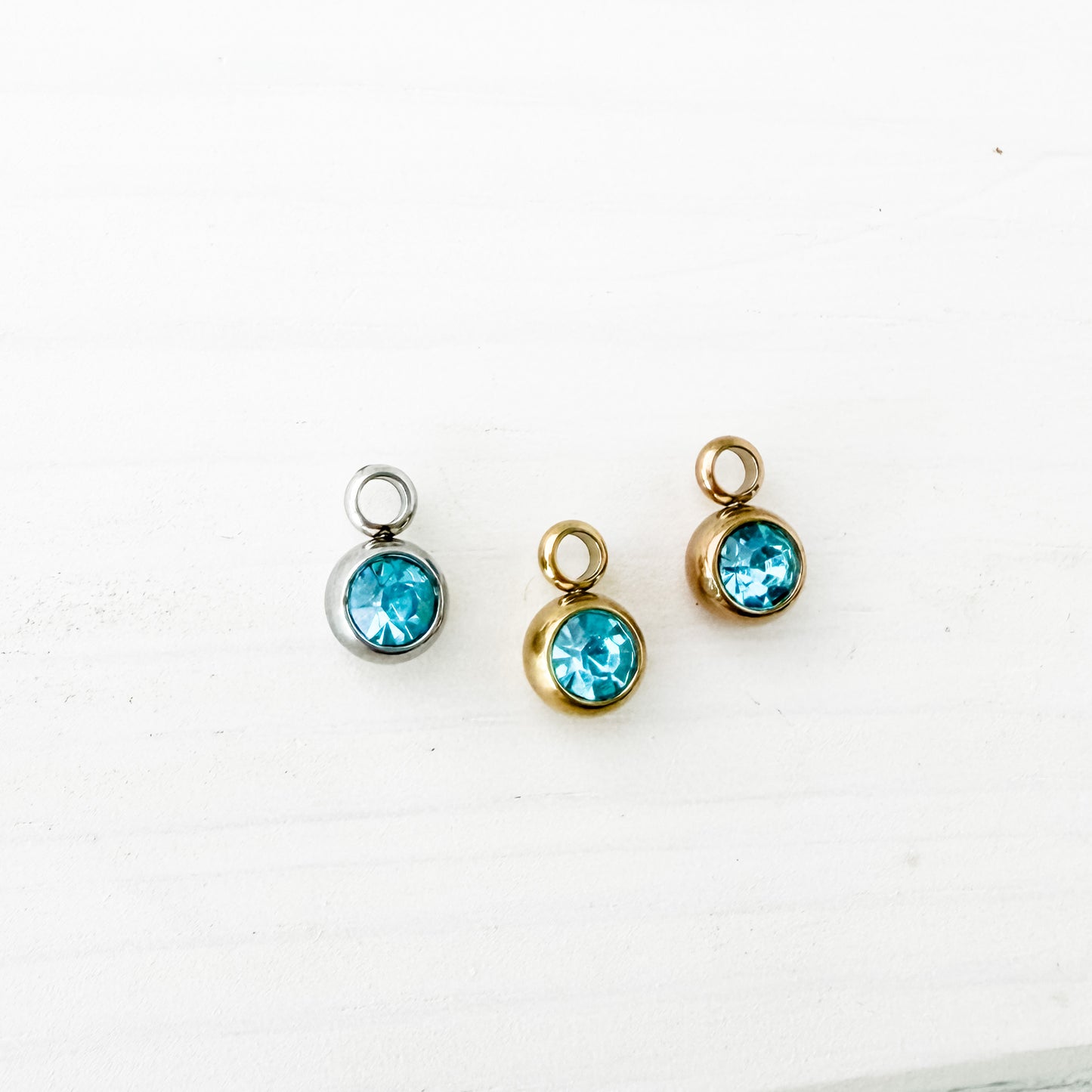 6mm Cubic Zirconia Round Birthstone Charms, 5 Pieces Total, Birthstone #1