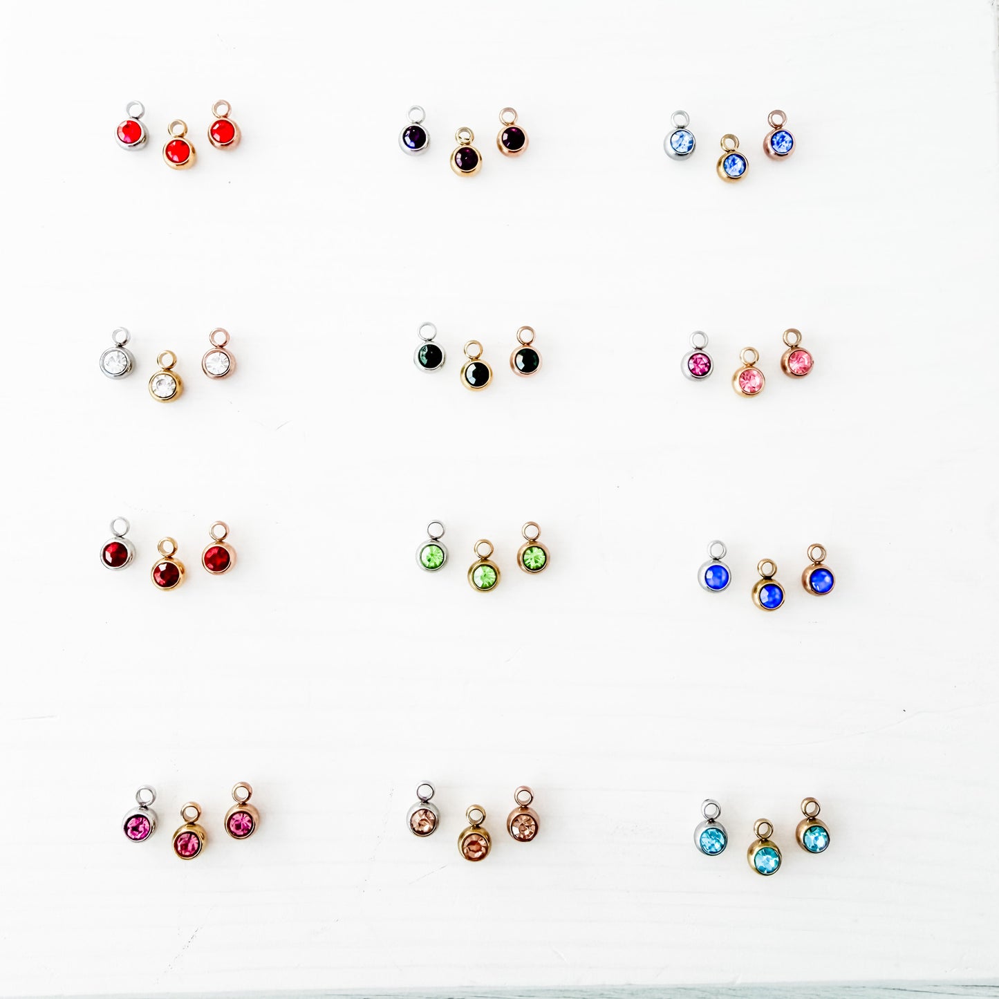 6mm Cubic Zirconia Round Birthstone Charms, 5 Pieces Total, Birthstone #1