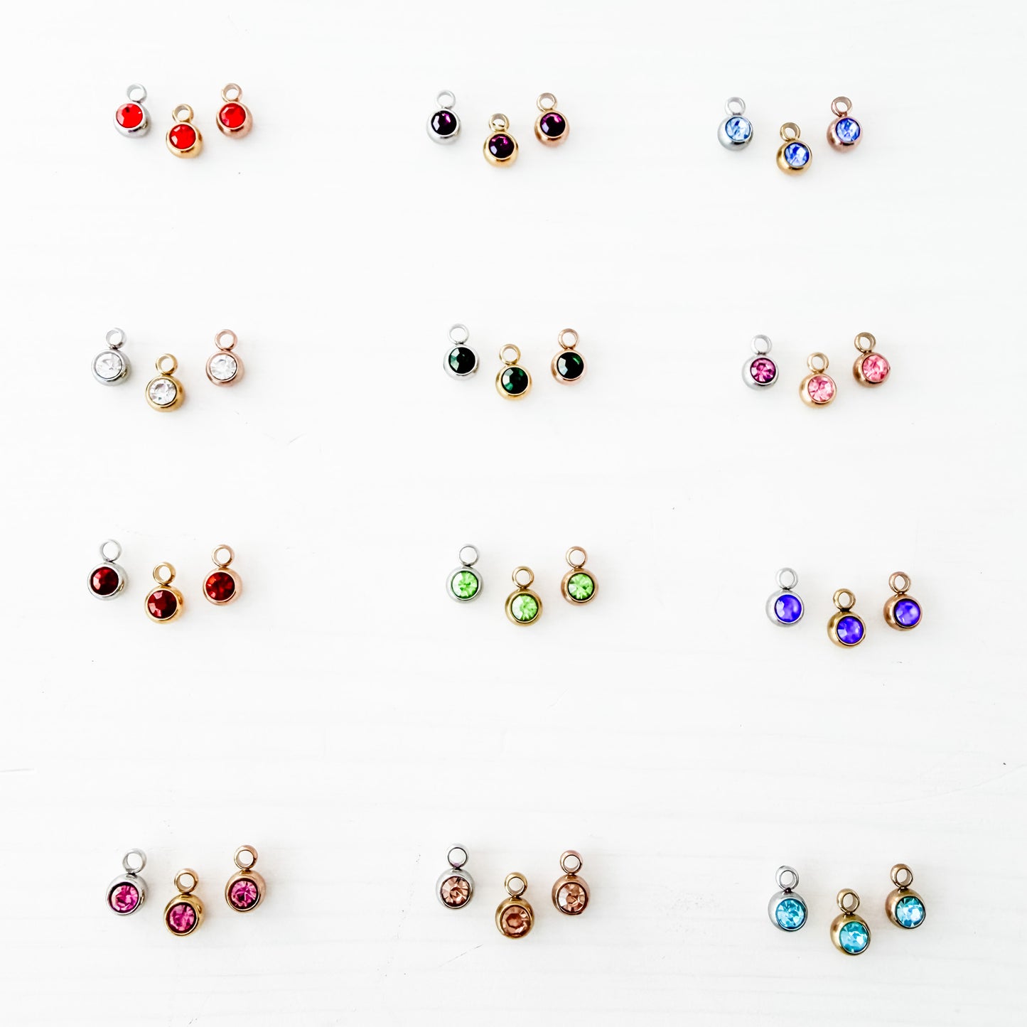 6mm Cubic Zirconia Round Birthstone Charms, 5 Pieces Total, Birthstone #1