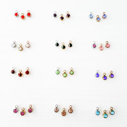 6mm Cubic Zirconia Round Birthstone Charms, 5 Pieces Total, Birthstone #1