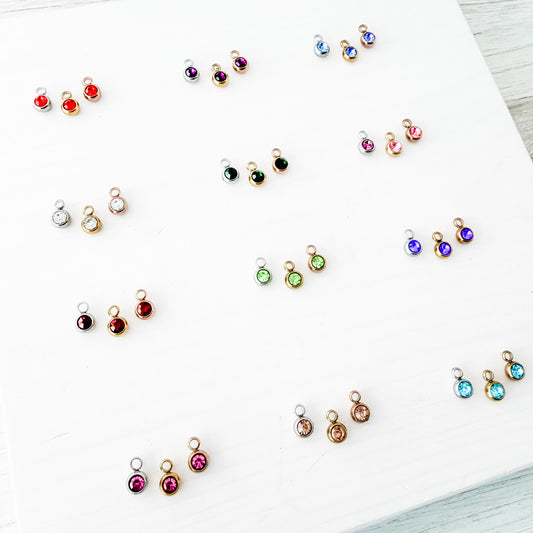 6mm Cubic Zirconia Round Birthstone Charms, 5 Pieces Total, Birthstone #1