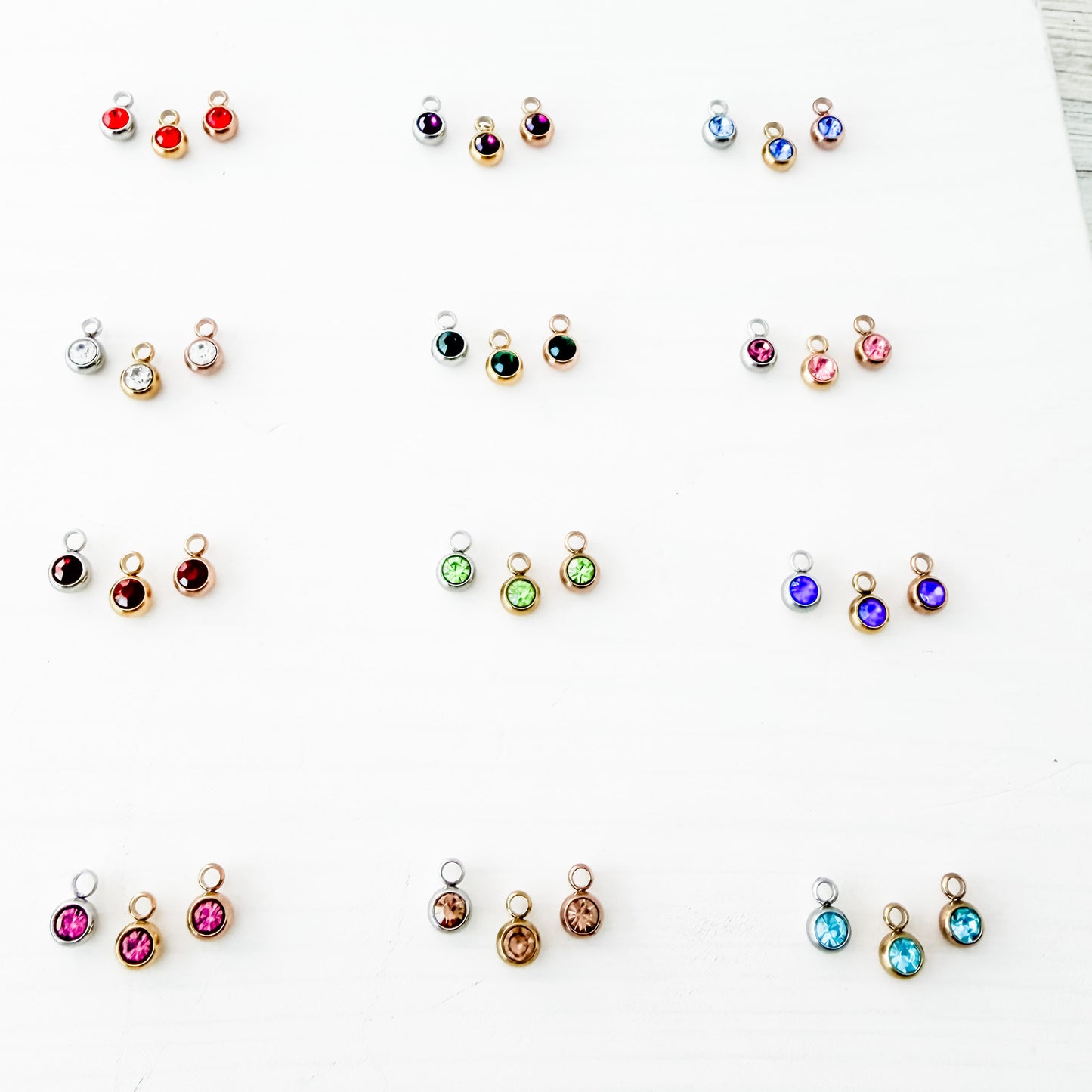 6mm Cubic Zirconia Round Birthstone Charms, 5 Pieces Total, Birthstone #1