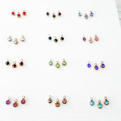 6mm Cubic Zirconia Round Birthstone Charms, 5 Pieces Total, Birthstone #1