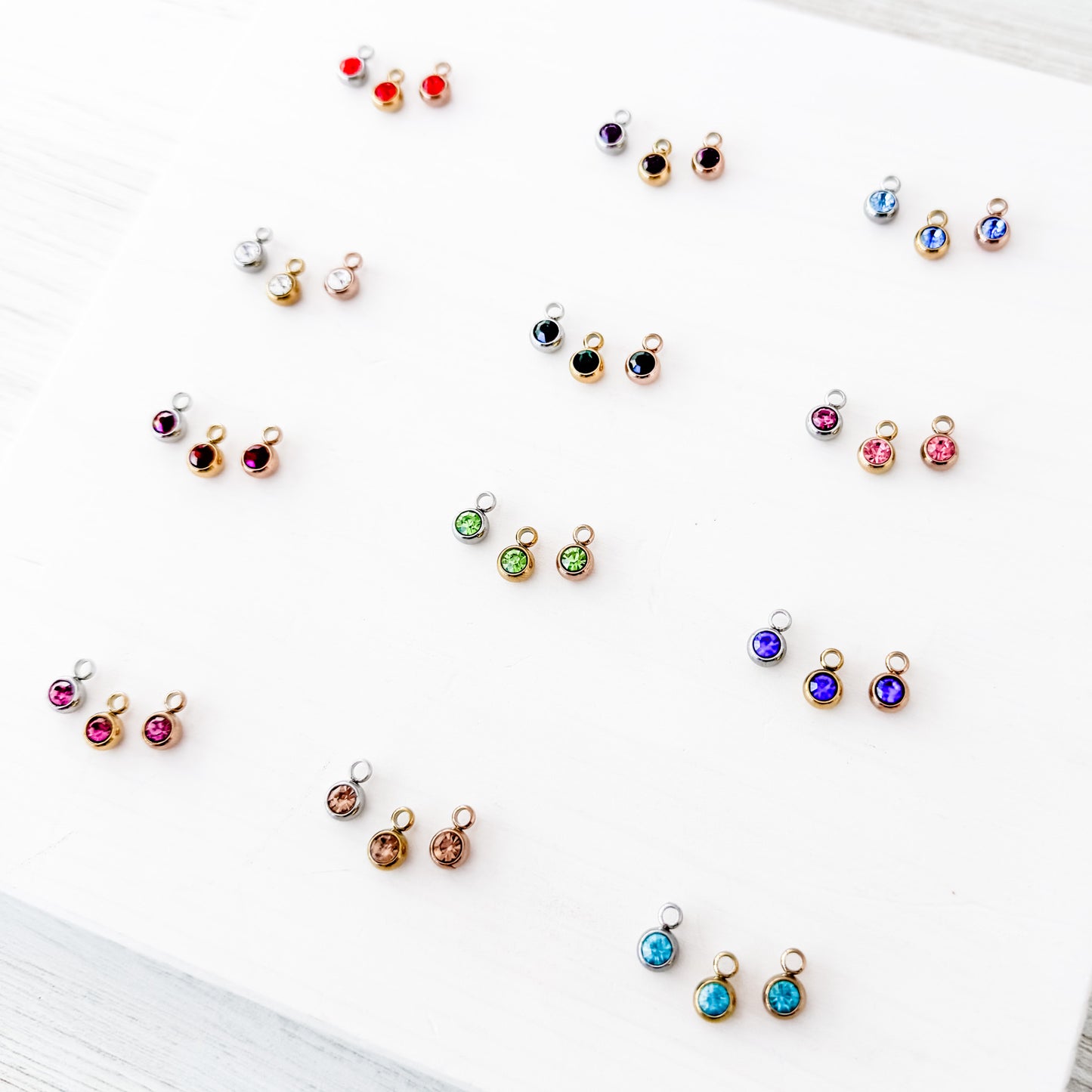 6mm Cubic Zirconia Round Birthstone Charms, 5 Pieces Total, Birthstone #1