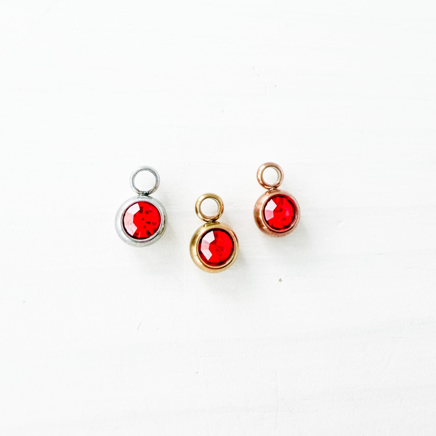 6mm Cubic Zirconia Round Birthstone Charms, 5 Pieces Total, Birthstone #1