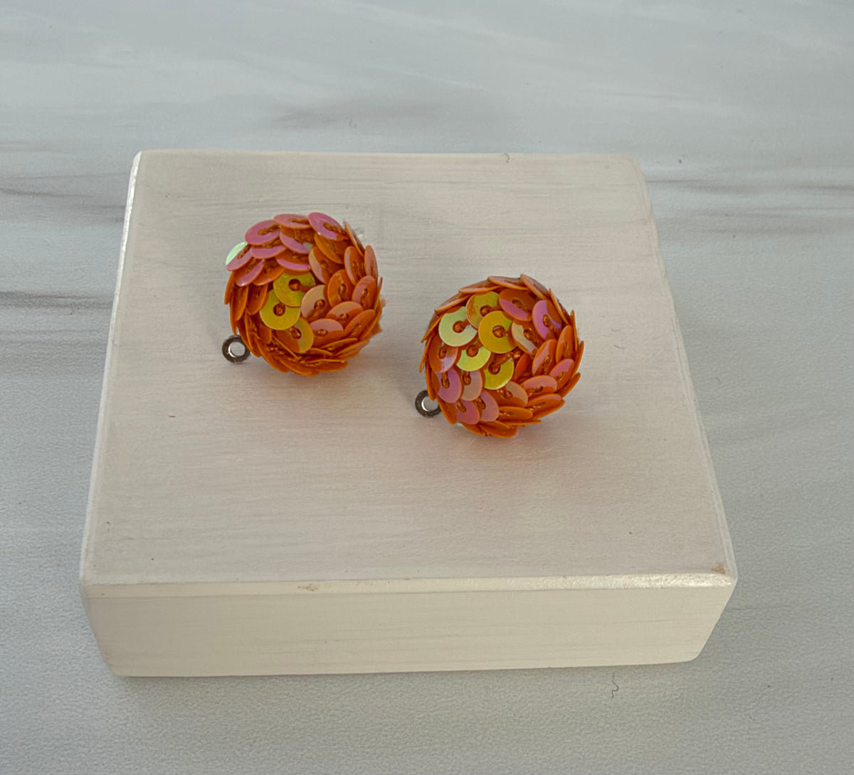 Orange 15mm Sequin Stud Topper, 1 Pair, Warehouse Event #33
